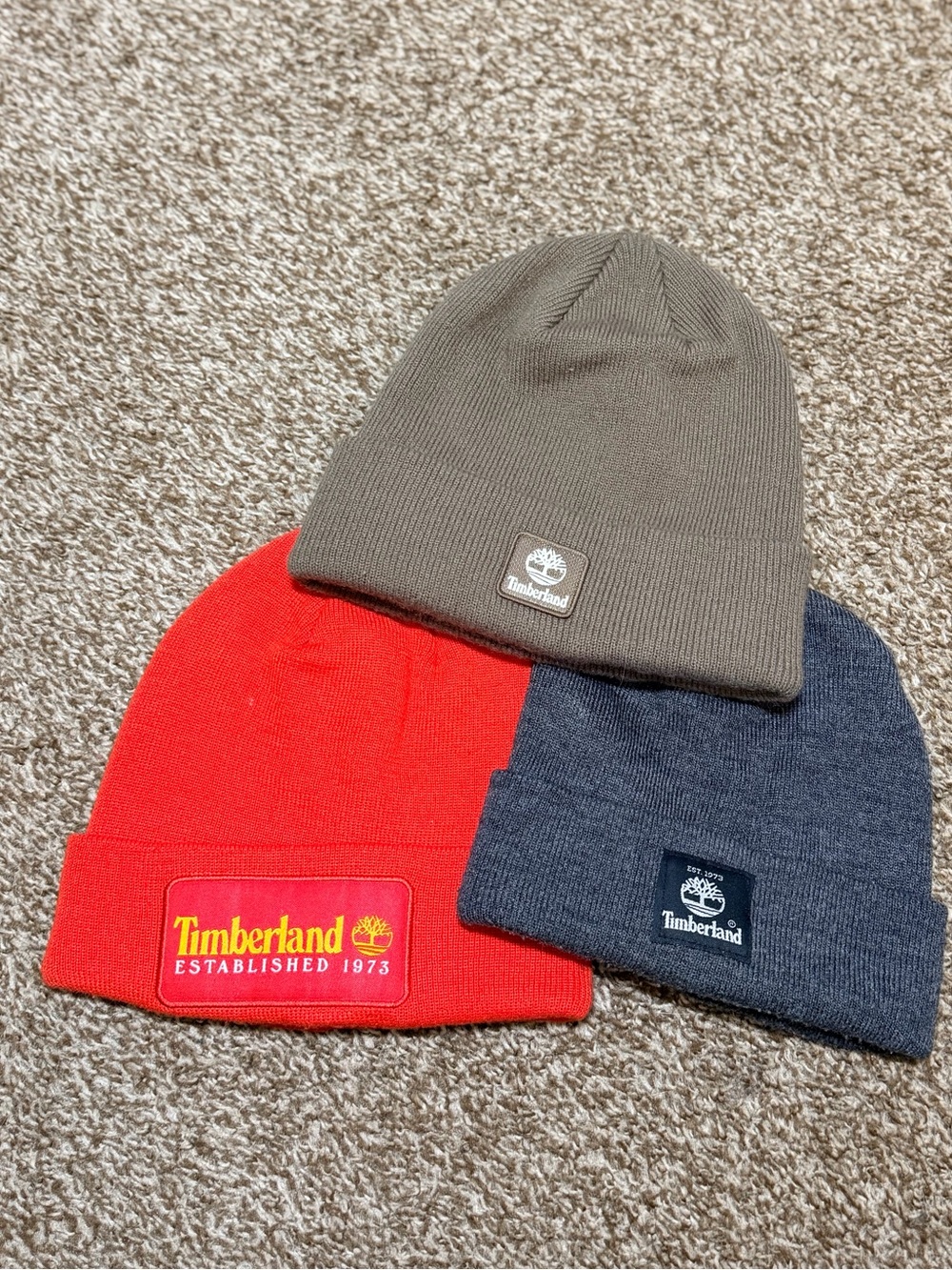 Timberland Beanie Hat Lot of 3 Red Gray Navy Knit Winter Workwear Hats